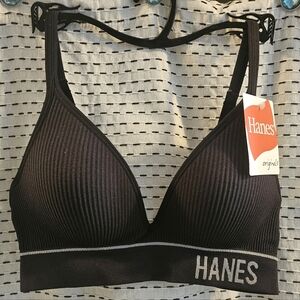 Hanes Black Ribbed Bralette with Logo Band